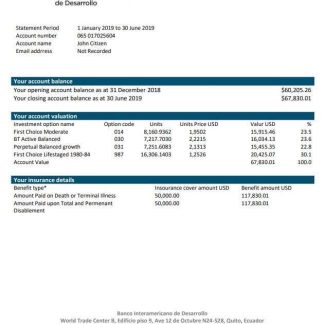 Ecuador Banco Interamericano de Desarrollo (BID) bank statement download template file