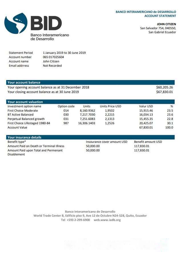 Ecuador Banco Interamericano de Desarrollo (BID) bank statement download template file
