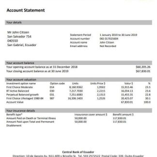 Ecuador Central Bank of Ecuador bank statement download template file