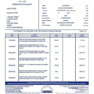 Emirates NBD statement of account Word and PDF template download template file