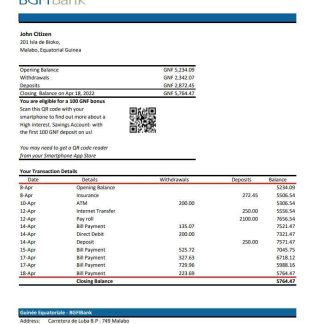 Equatorial Guinea BGFI Bank Statement xls download template file