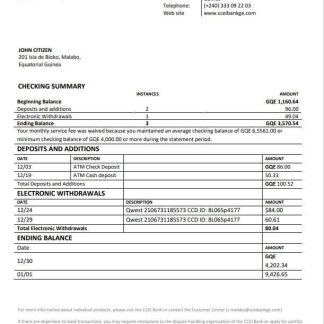 Equatorial Guinea CCEI Bank statement template, Word and PDF format download template file