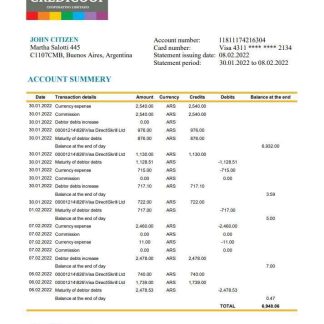 Argentina Banco Credicoop bank statement xls download template file