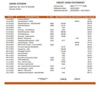 Eritrea Housing and Commerce Bank statement download template file