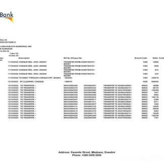 Eswatini Swazibank Limited bank statement Word and PDF template scr download template file
