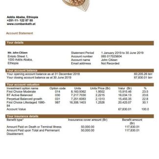 Ethiopia Commercial Bank of Ethiopia bank statement download template file