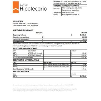 Argentina Banco Hipotecario bank statement xls download template file