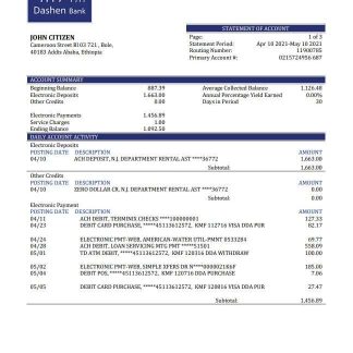 Ethiopia Dashen Bank statement download template file