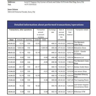Fiji Bred Bank statment xls download template file