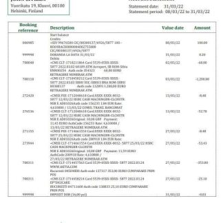Finland Aland Bank statement template, Word and PDF format download template file
