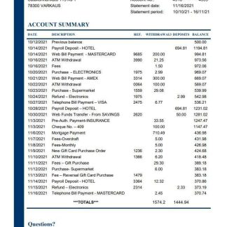 Finland Evli Bank PLC bank statement easy to fill template in Excel and PDF format download template file