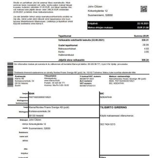 Finland Klarna bank excel pdf download template file