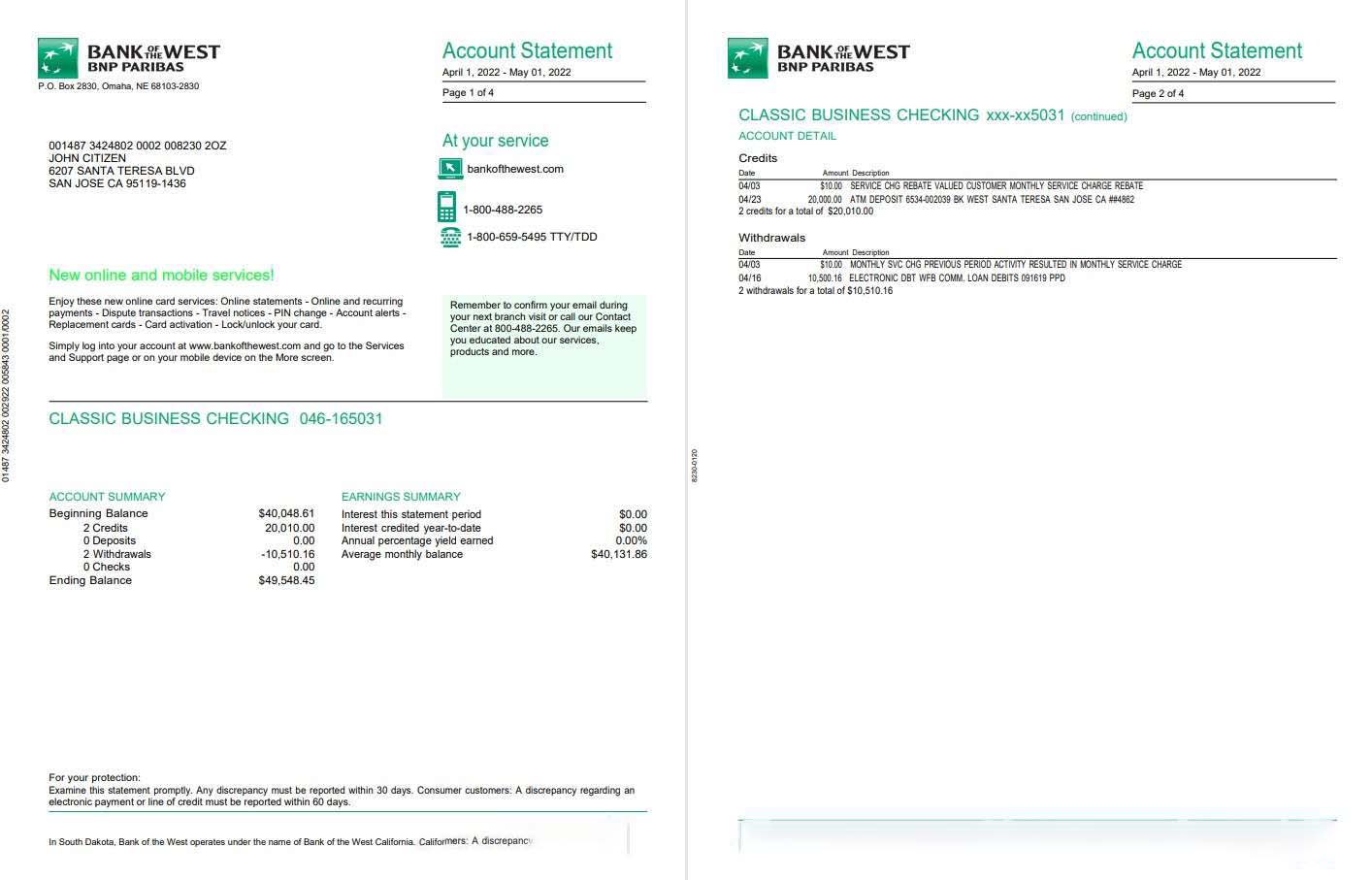France BNP bank statement 4 pages download template file