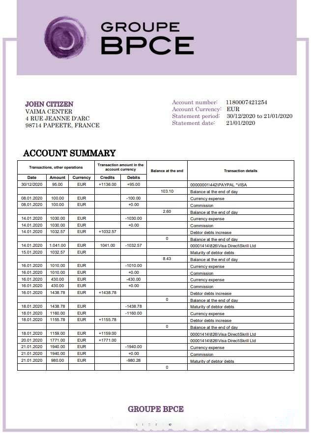 France Groupe BPCE bank statement download template file