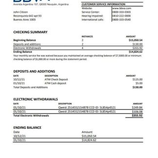 Argentina BBVA Bank excel download template file