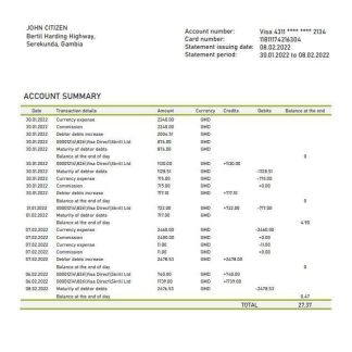 Gambia Arab Gambian Islamic Bank statement.doc download template file