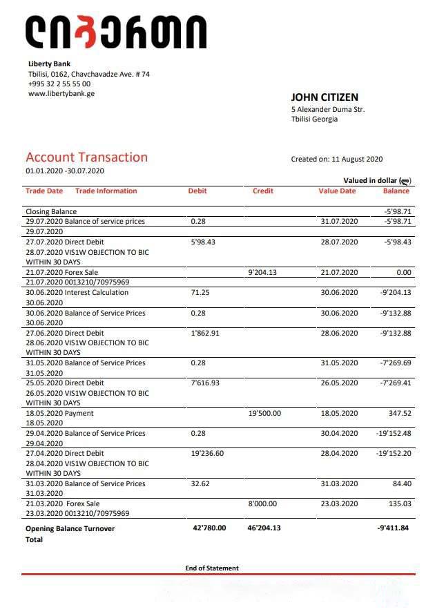 Georgia Liberty Bank download template file