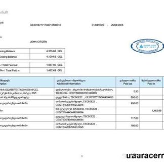 Georgia TBC Bank account statement Word and PDF template download template file