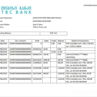 Georgia TBC bank proof of address statement template in Word and PDF format download template file