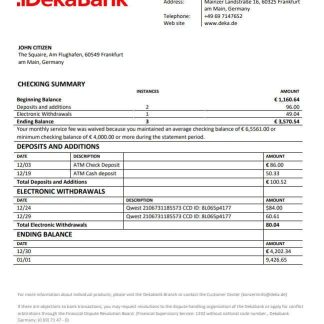 Germany Dekabank bank statement download template file