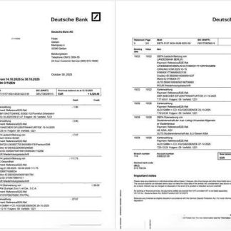 Germany Deutsche Bank account statement Word and PDF template, 2 pages download template file