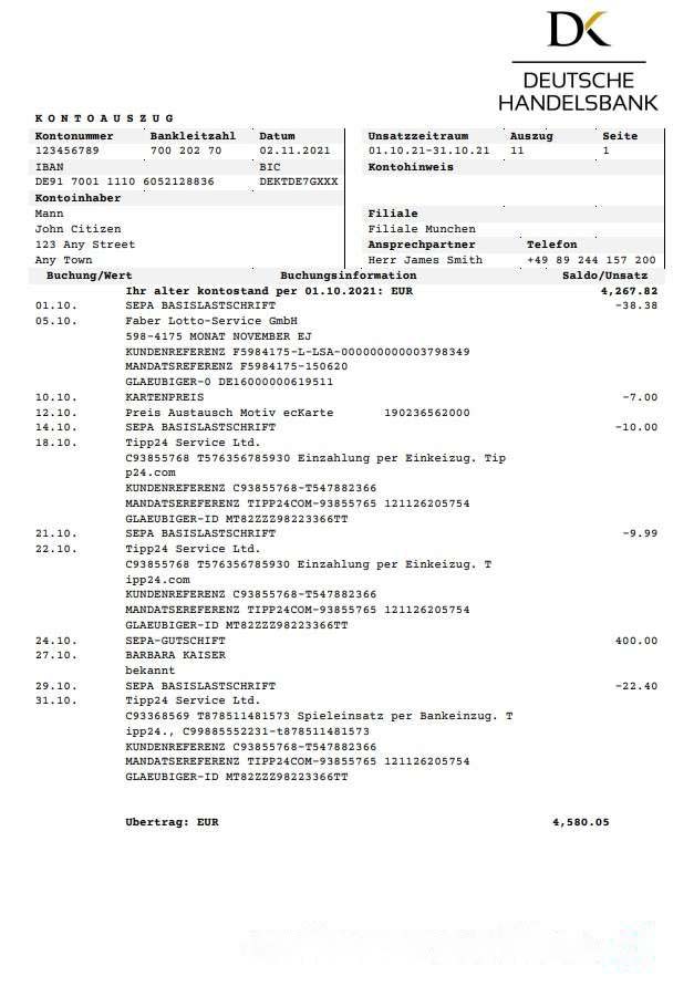 Germany Deutsche Handelbank download template file