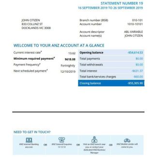 Australia ANZ proof of address bank statement template download template file