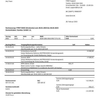 Germany Fyrst bank statement Word and PDF template download template file