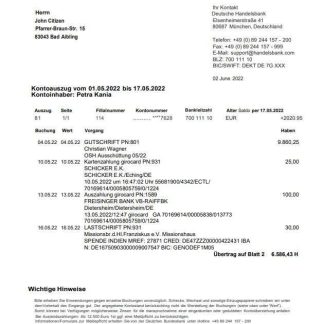 Germany Handelsbank statement on Deutsch download template file