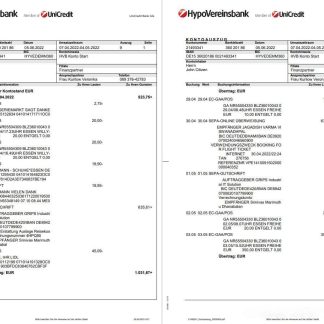 Germany HypoVereinsbank statement on Deutsch, 3 pages download template file