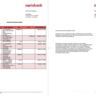 Germany Norisbank statement on Deutsch, 2 pages download template file