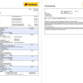 Germany Postbank statement 2 pages download template file
