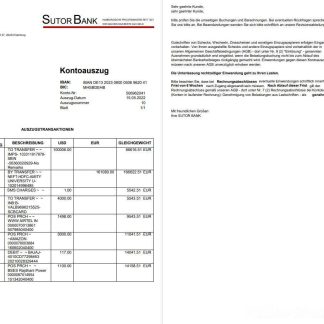 Germany Sutor Bank statement on Deutsch, 2 pages download template file