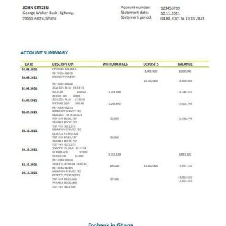 Ghana Ecobank bank statement template, Word and PDF format download template file