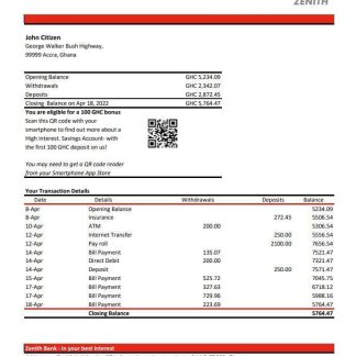 Ghana Zenith bank statement download template file
