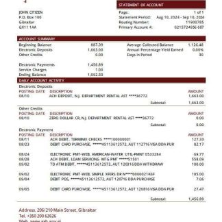 Gibraltar Savings Bank statement scr download template file