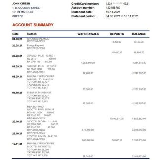 Greece Eurobank Ergasias bank statement easy to fill template in Excel and PDF format download template file