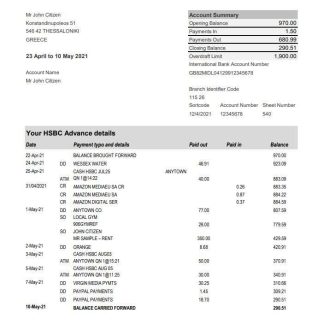 Greece HSBC bank statement easy to fill template in Excel and PDF format download template file