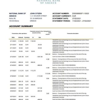 Greece National Bank of Greece bank statement template in .xls and .pdf file format download template file
