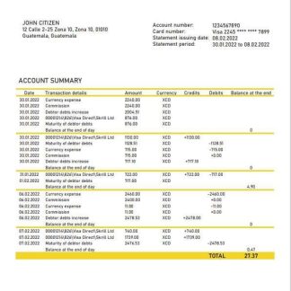 Guatemala Agromercantil bank statement template, Word and PDF format download template file