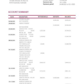 Guatemala Azteca bank statement template, Word and PDF format download template file