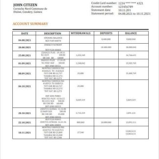 Guinea Banque Islamique de Guin??e proof of address bank statement template in Word and PDF format download template file