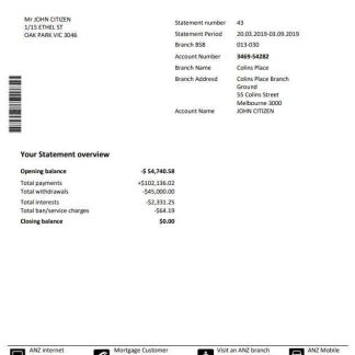 Australia ANZ proof of address bank statement template1 download template file