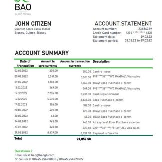 Guinea Bissau Banco da Africa Ocidental bank statement xls download template file