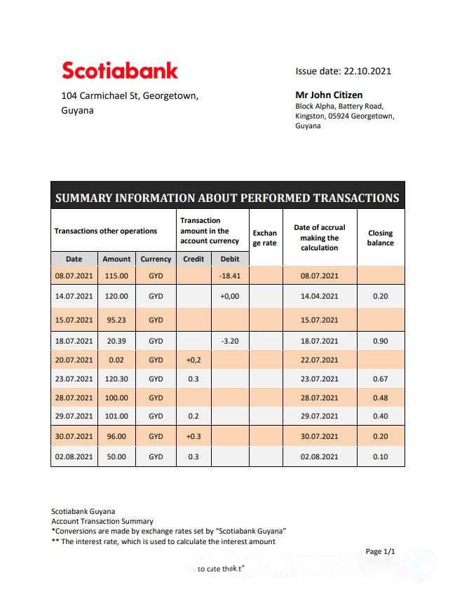 Guyana Bank of Nova Scotia statement download template file