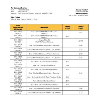 Hawaii First Hawaiian Bank statement bank statement template in Word and PDF format download template file