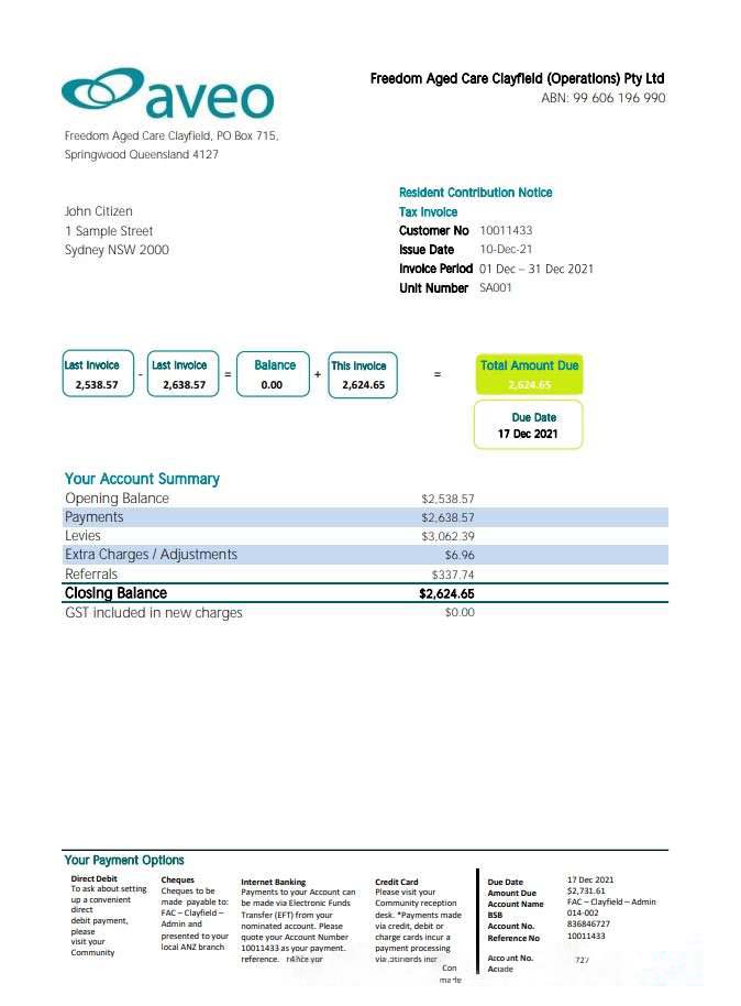 Australia Aveo bank statement template in .xls and .pdf file format download template file