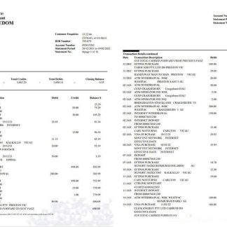 Australia Bank of Melbourne bank account statement, 6 pages download template file