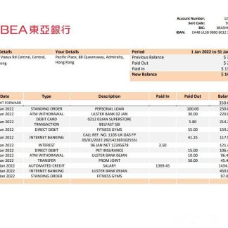 Hong Kong BEA bank statement download template file