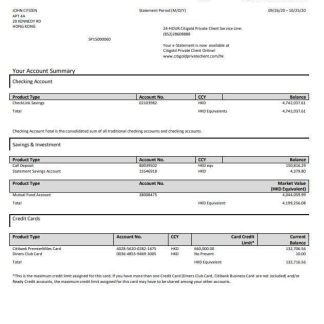 Hong Kong Citibank credit card statement download template file